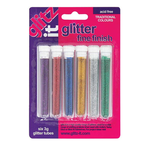Glitz it Fine Glitter Tube Pack (6pk, 3g) - Traditional