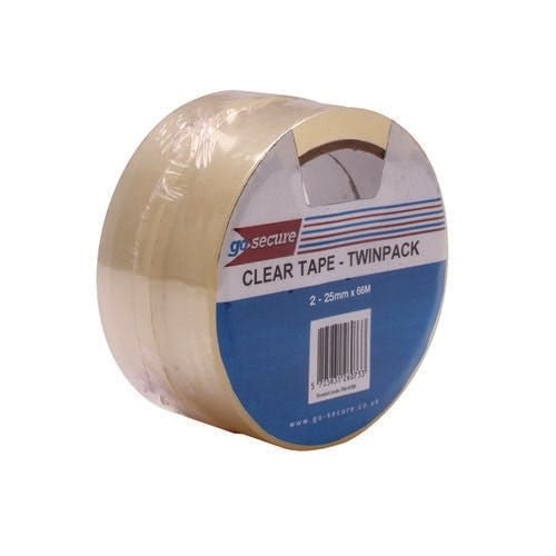 GoSecure Twin Pack Tape 25mmx66m Clear