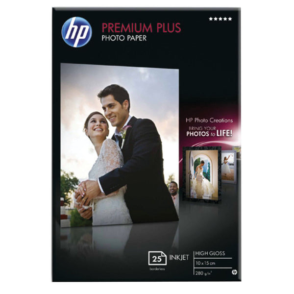 HP White 10x15cm Premium Plus Glossy Photo Paper (Pack of 25)