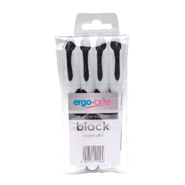 Ergo-Brite Drywipe Marker Rubber Grip Black (Pack of 4)