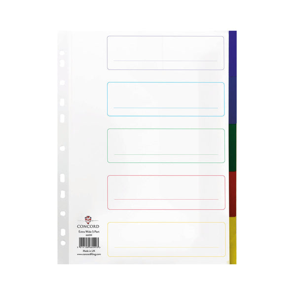 Concord Divider 5-Part A4 Extra Wide Polypropylene Multicoloured