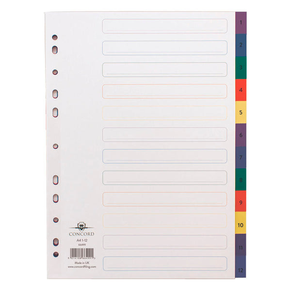 Concord Index 1-12 A4 Polypropylene Multicoloured