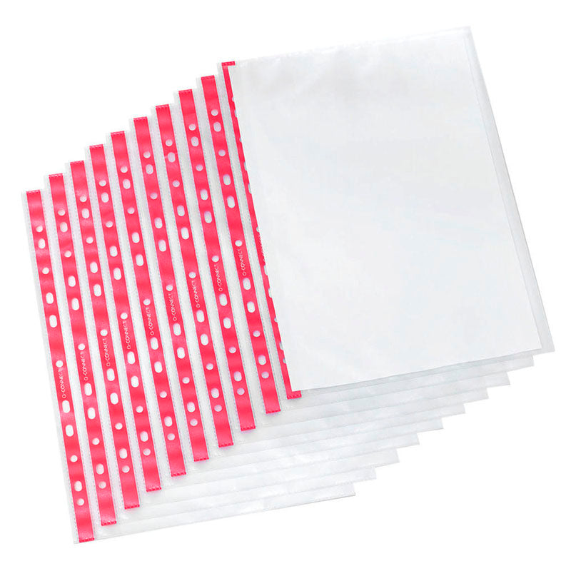 Q-Connect Deluxe Punch Pocket Side Open Red Strip A4 (Pack of 25)