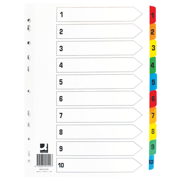 Q-Connect 1-10 Index Multi-punched Multi-Colour Tabs A4 White