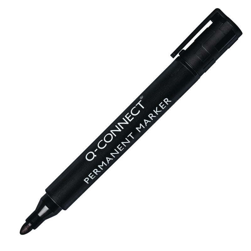 Q-Connect Permanent Marker Pen Bullet Tip Black (Pack of 10)