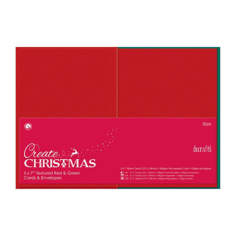 5 x 7" Cards-Envelopes Textured (50pk, 240gsm) - Red & Green