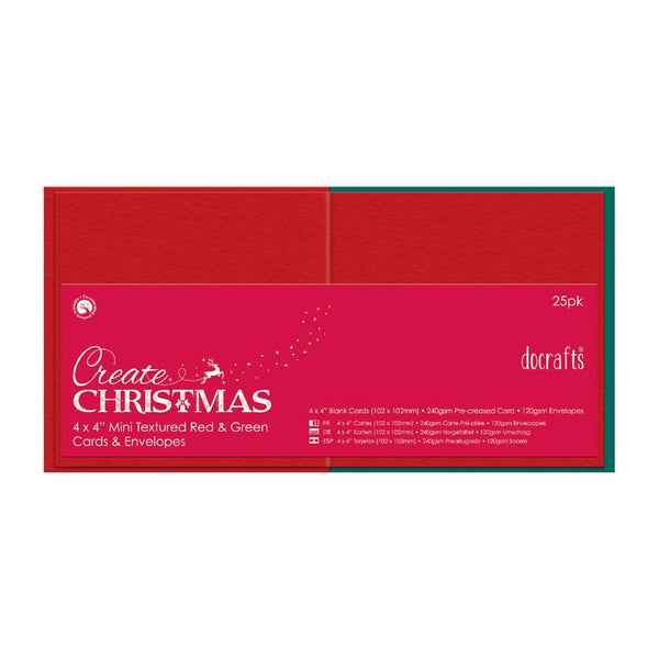 4 x 4" Cards-Envelopes Textured (25pk, 240gsm) - Red & Green