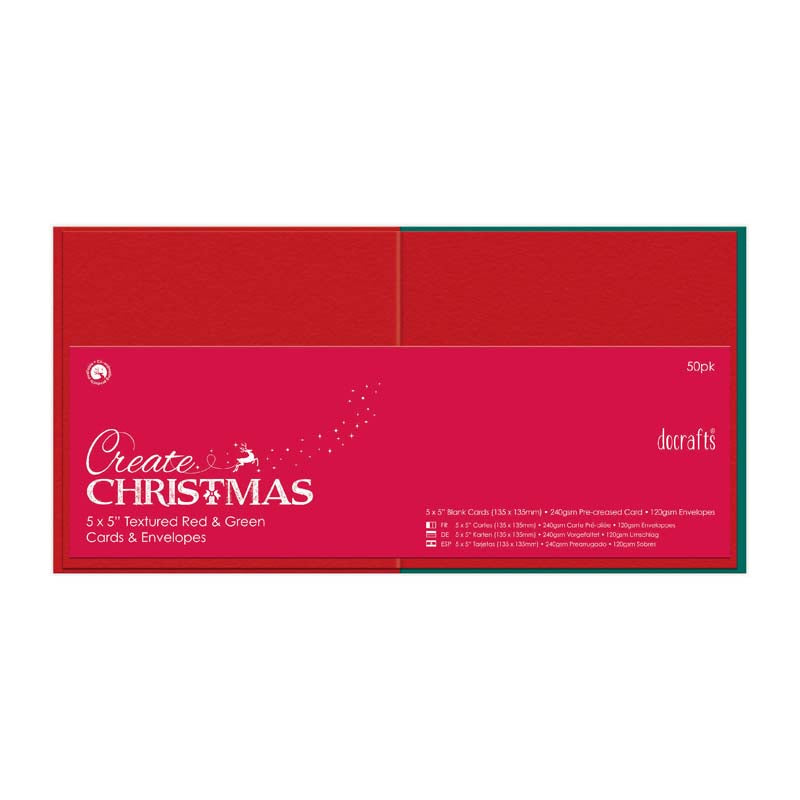 Square Cards-Envelopes Textured (50pk, 240gsm) - Red & Green