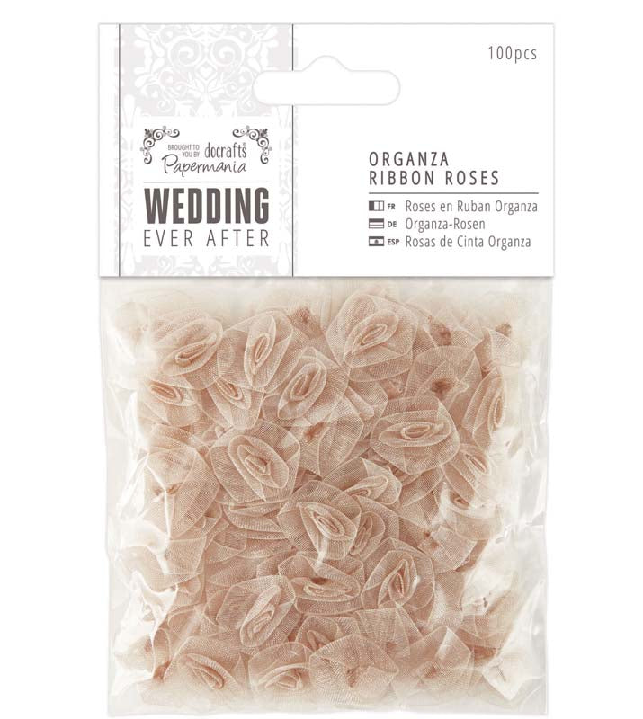 Papermania Organza Ribbon Roses (100pcs) - Wedding