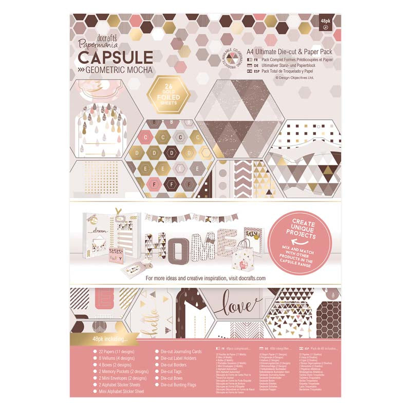 Papermania Die-cut & Paper Pack (48pk) - Geometric Mocha