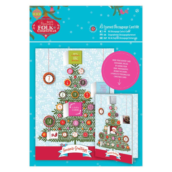 Papermania A5 Framed Decoupage Card Kit Linen - Folk Christmas - Advent