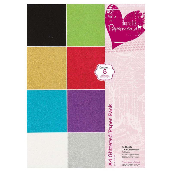 Papermania A4 Glittered Paper Pack (16pk)