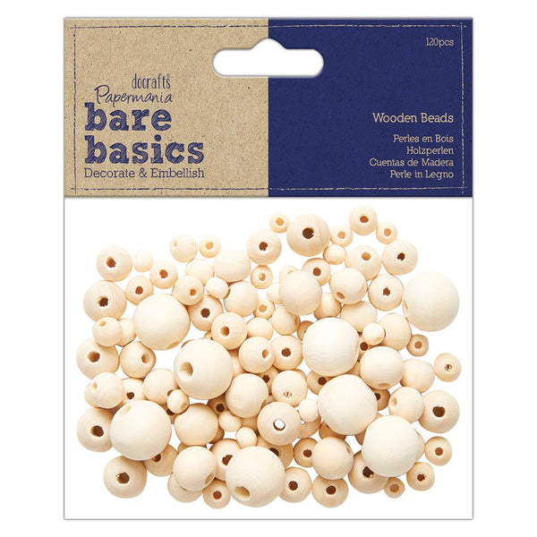 Papermania Bare Basics Wooden Round Beads (120pcs)