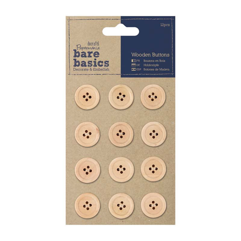 Papermania Wooden Buttons (12pcs) - Natural