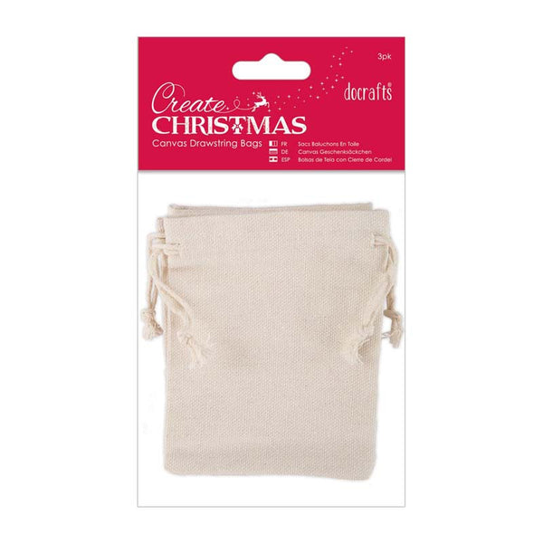 Create Christmas Canvas Drawstring Bags (3pk)