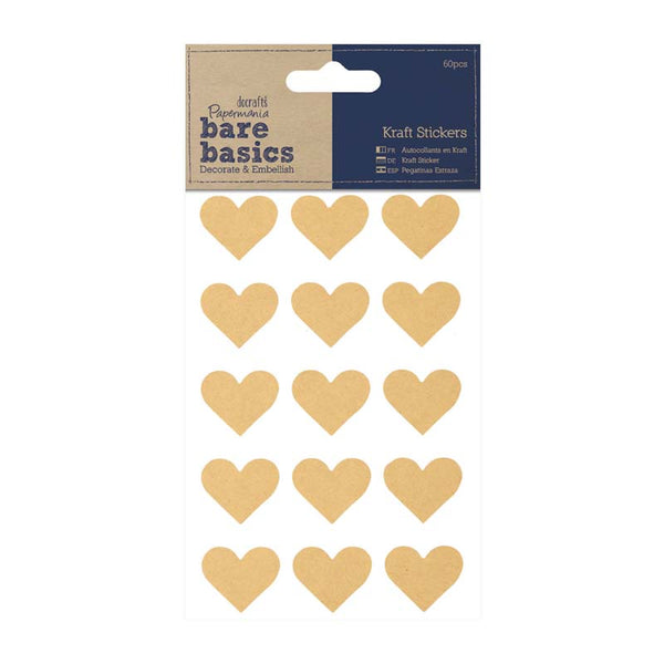 Papermania Kraft Stickers (60pcs) - Hearts