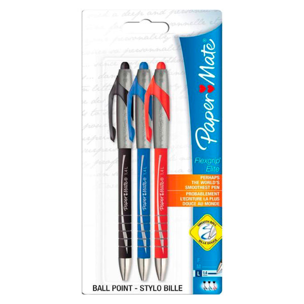 PaperMate Flexgrip Elite Retractable Assorted Ball Pens (3 Pack)