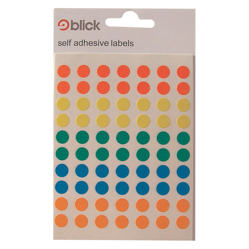 Blick Coloured Labels in Bags Round 8mm Dia Assorted (350 Pack)