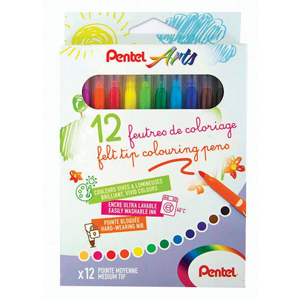 Pentel Arts Felt Tip Colouring Pens (12 Pieces)