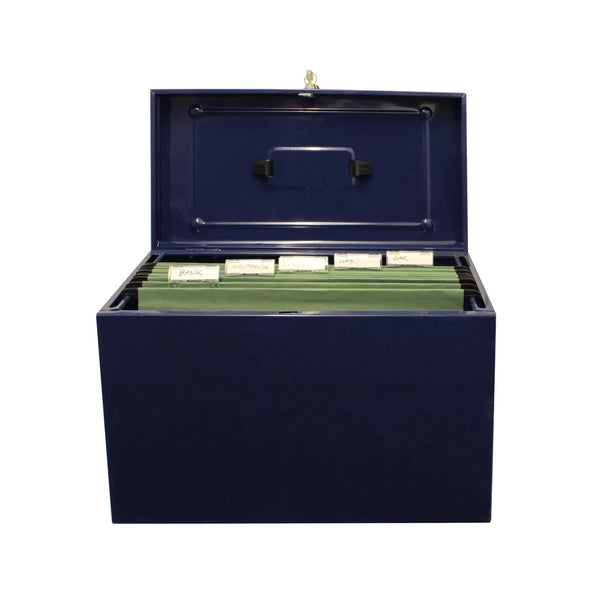 Cathedral Metal File Box Home Office Foolscap Blue