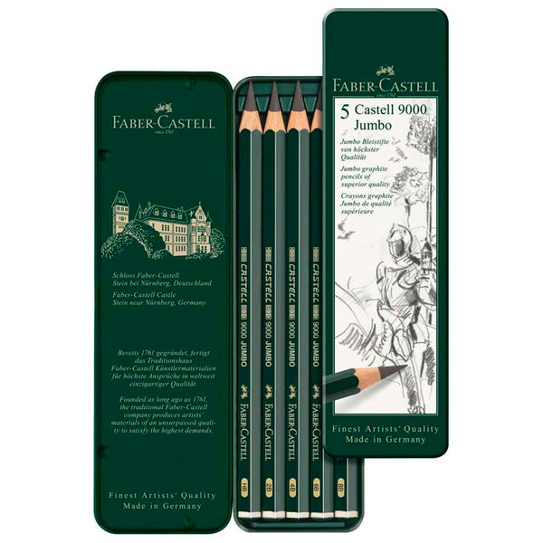Faber-Castell Graphite Pencils 9000 Jumbo Set (Tin of 5 Pencils)