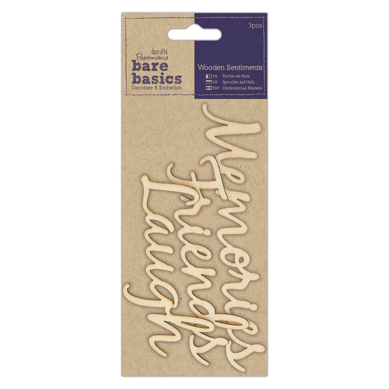 Papermania Bare Basics Wooden Sentiments - Friends-Memories-Laugh